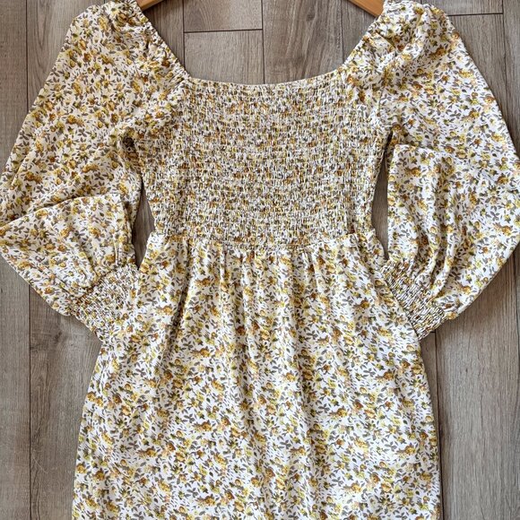 Promesa Floral Butter Yellow Smocked Midi Dress Womens Small Boho Cottagecore - Picture 6 of 16